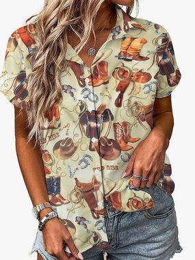 Chic Nation Cream Western Print Button-Down Shirt